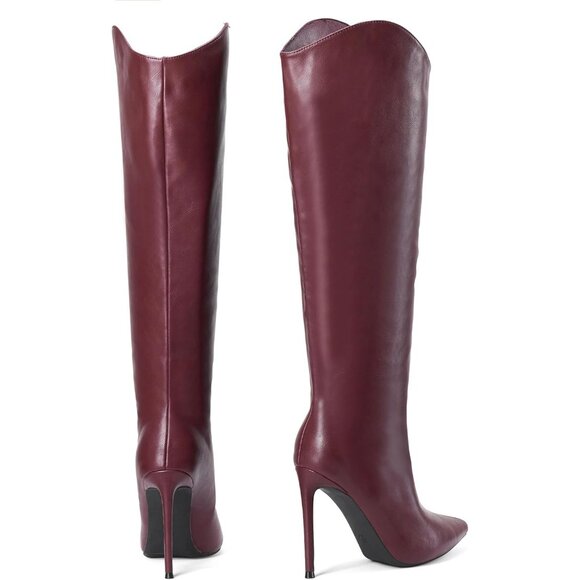Women’s Knee High Boots, Pointed Toe, 4” Stiletto Heel, Wide Calf Slip-on Bootie - Picture 4 of 9